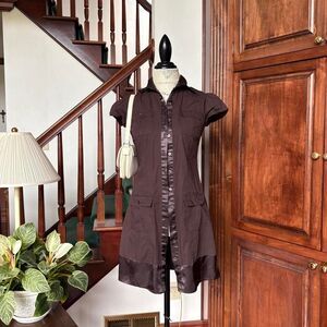 Iz Byer Y2K 90s Vintage Dark Brown Dress Cap Sleeves Mini Cute Retro Indie